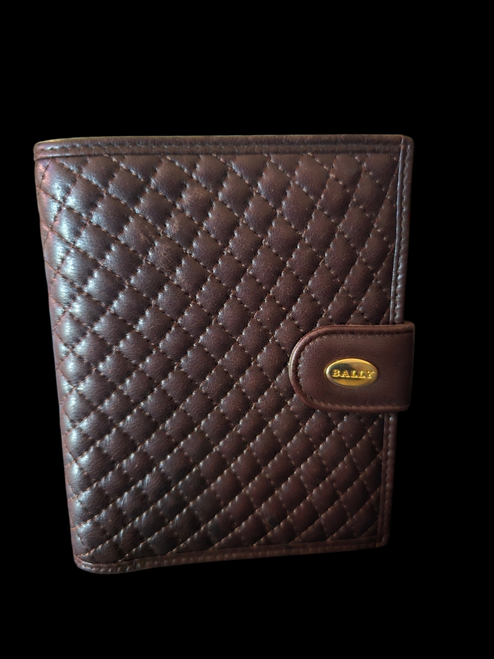 Bally Quilted Leather Wallet in Dark Brown with Gold Logo